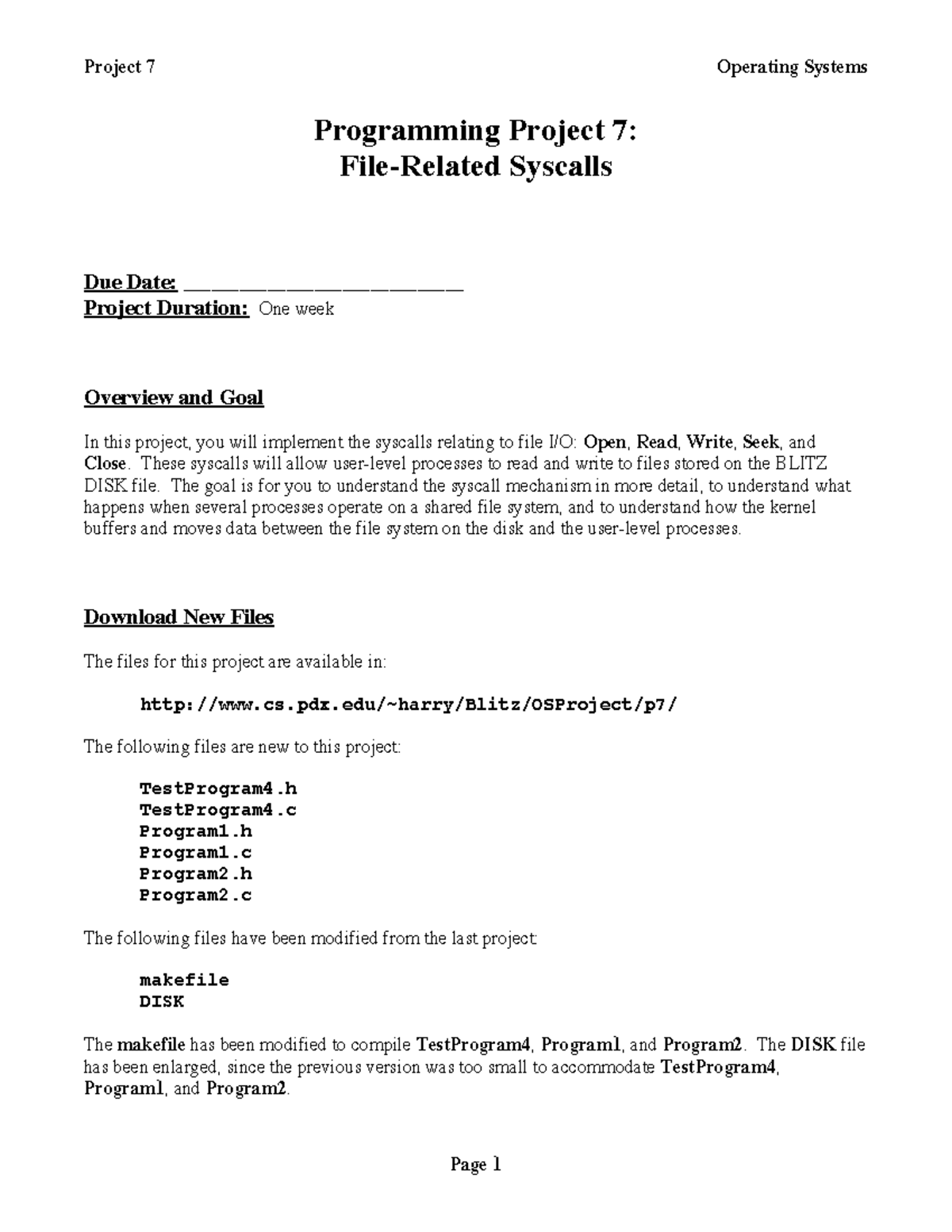Programming Project 7 - Project 7 Operating Systems Programming Project ...