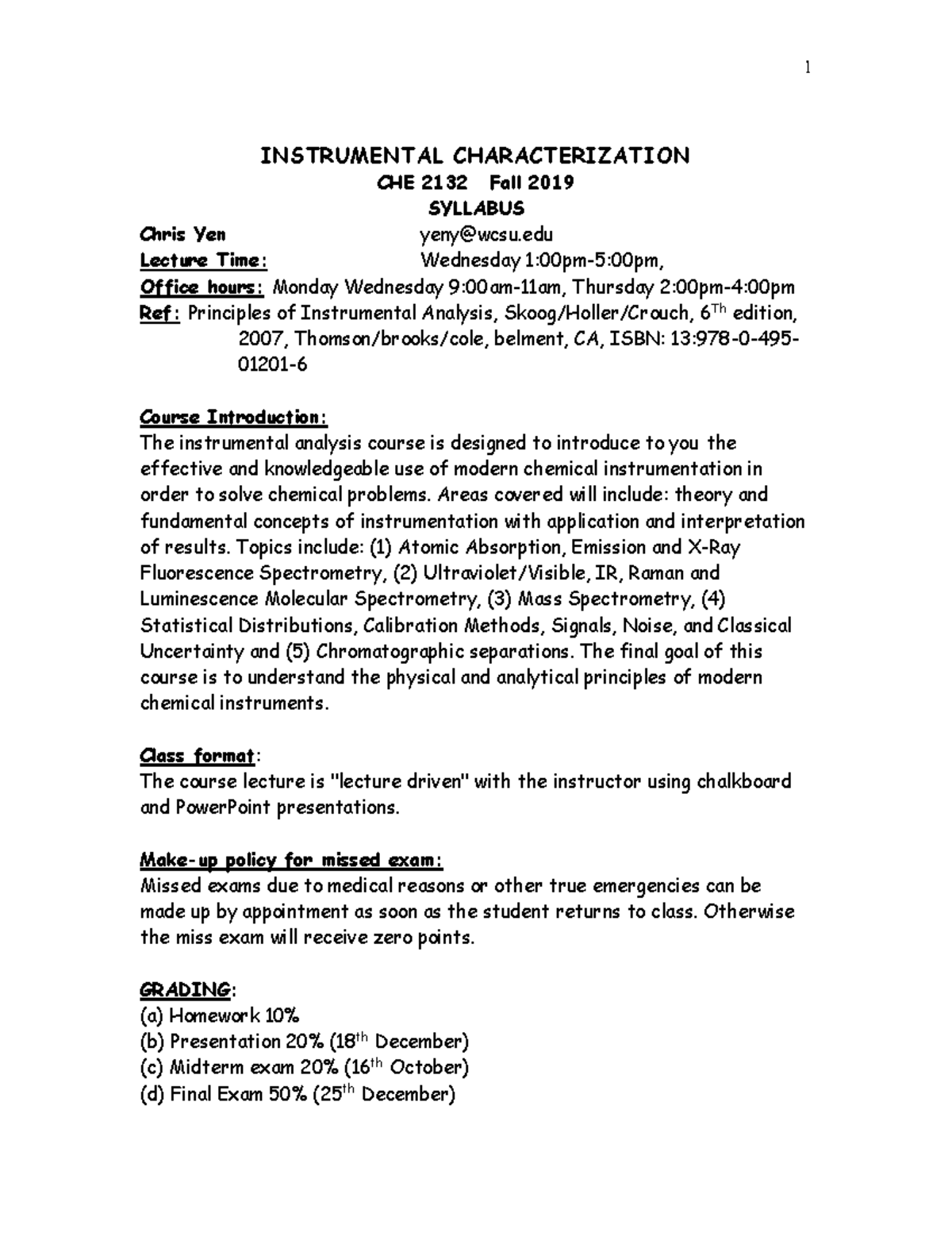 CHE2132 2019 Syllabus Chemistry 1 INSTRUMENTAL CHARACTERIZATION CHE