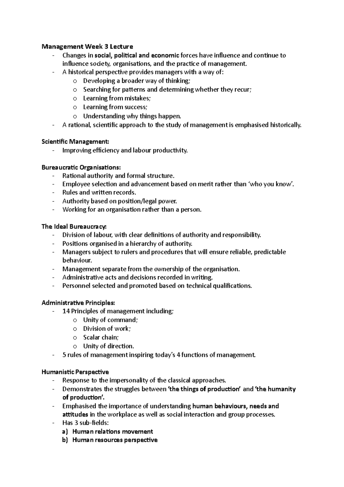 Management Week 3 Lecture - Management Week 3 Lecture Changes in social ...