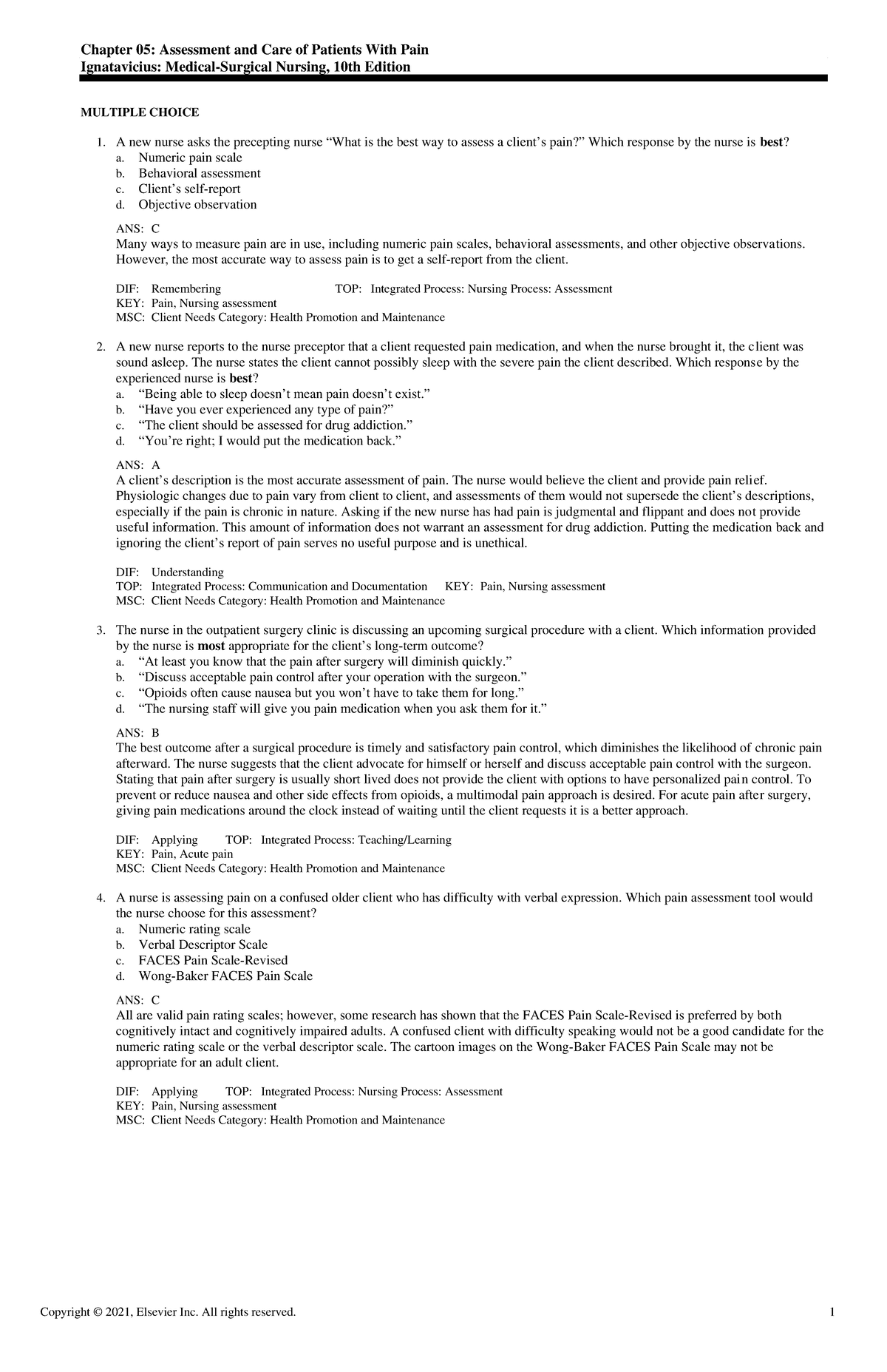 Exam View - Chapter 05 - Tesbnk - Chapter 05: Assessment and Care of ...