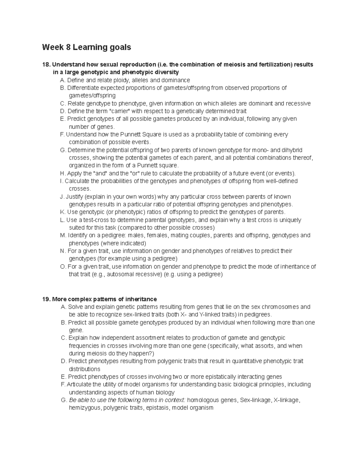 Week 8 Learning Goals Week 8 Learning Goals Understand How Sexual Reproduction I The 7601