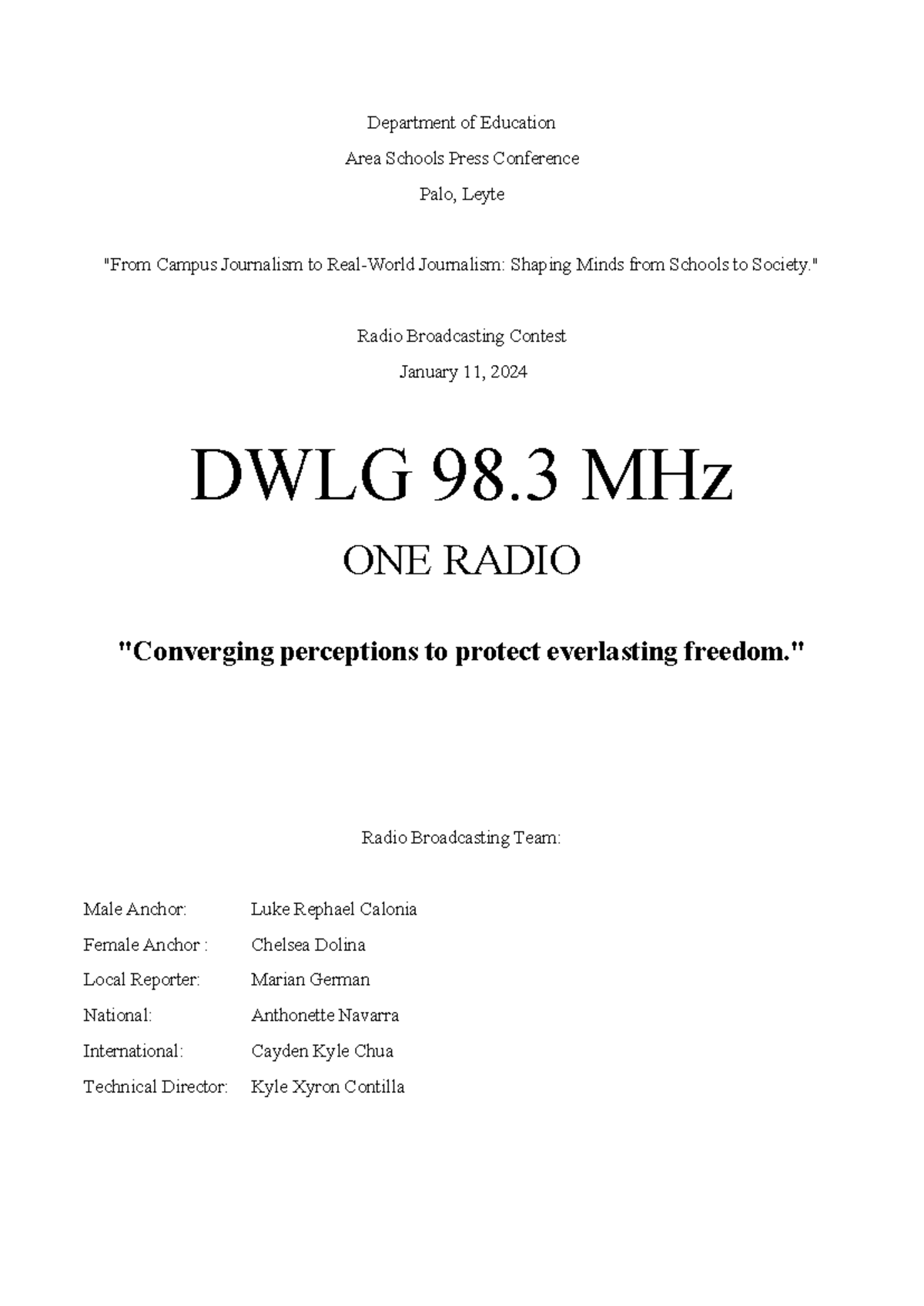 Copy of script - Department of Education Area Schools Press Conference ...
