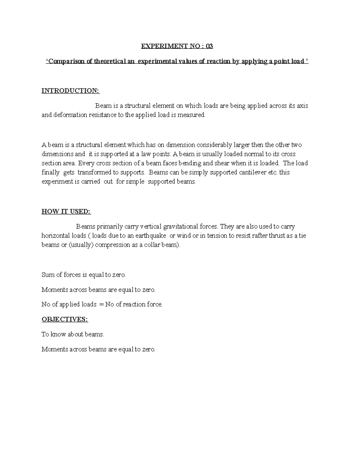 Mechanics of material Lab 1 - EXPERIMENT NO : 03 ‘Comparison of ...