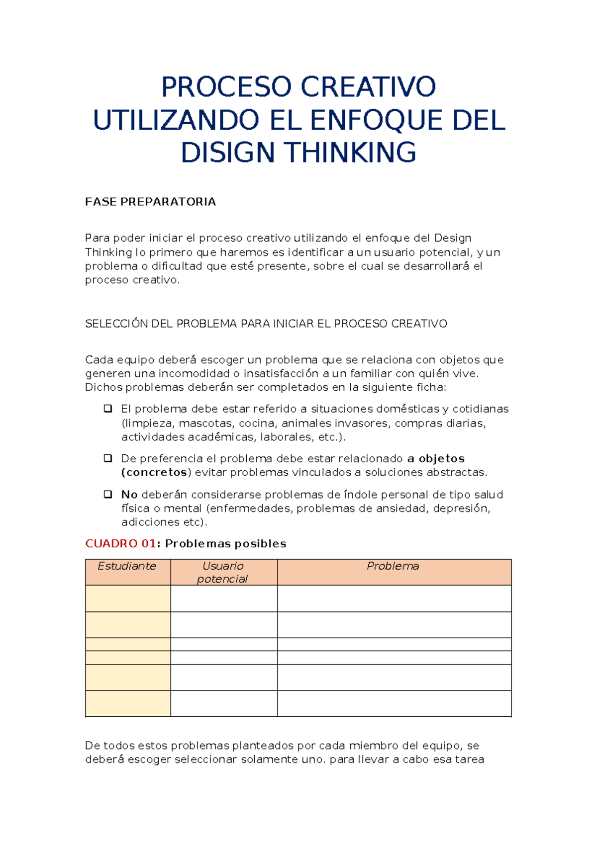 Guia del Proceso Creativo con Disign Thinking 01 - PROCESO CREATIVO ...