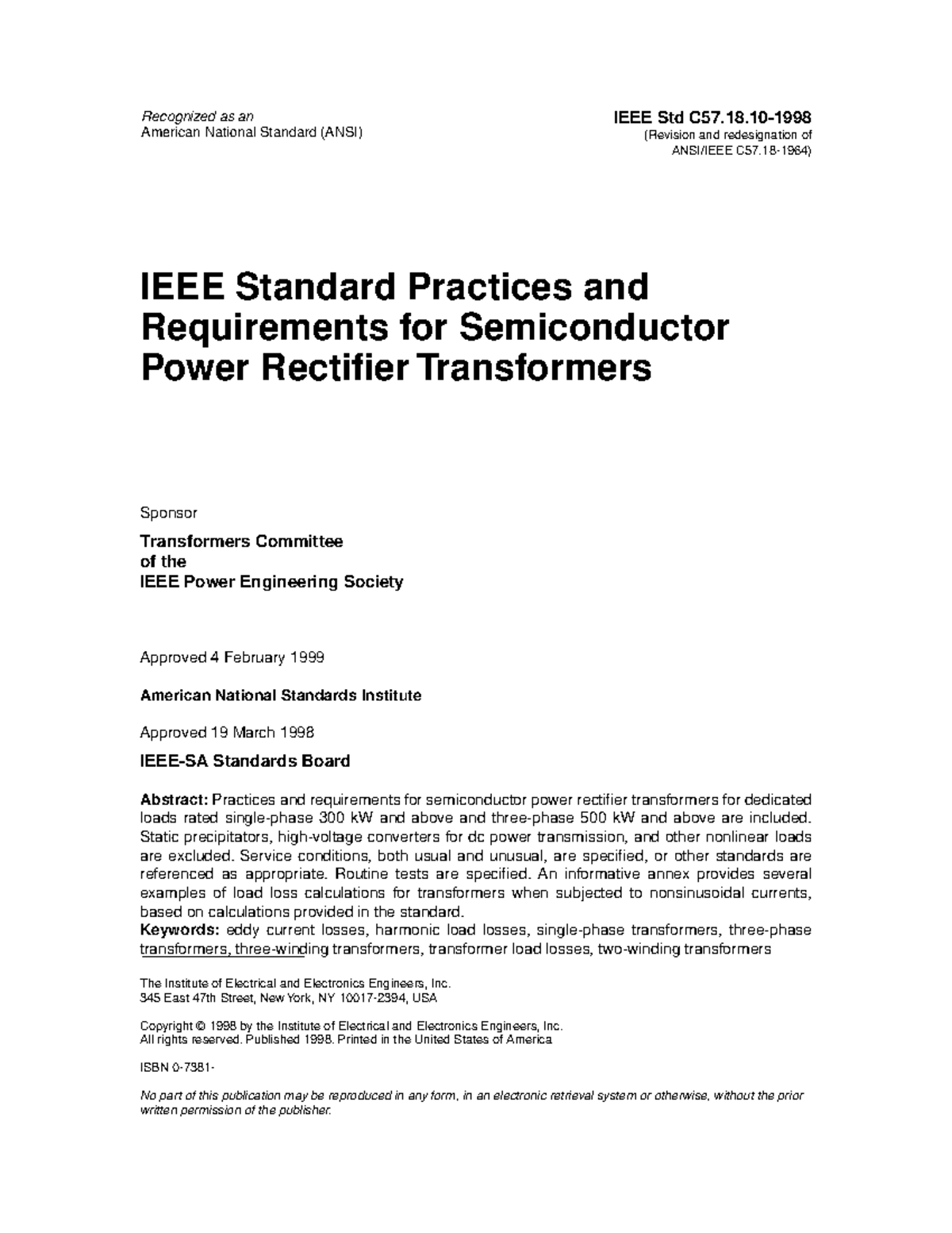 IEEE Std C57 - IEEE Standard Practices and Requirements for ...