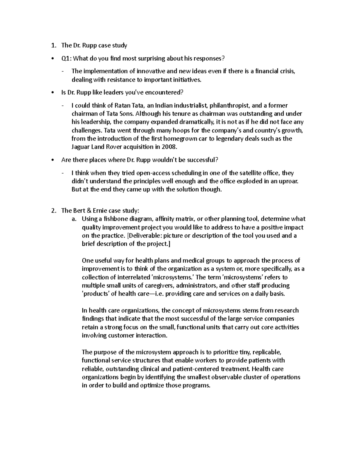 Week9 Assignment - The Dr. Rupp case study Q1: What do you find most ...