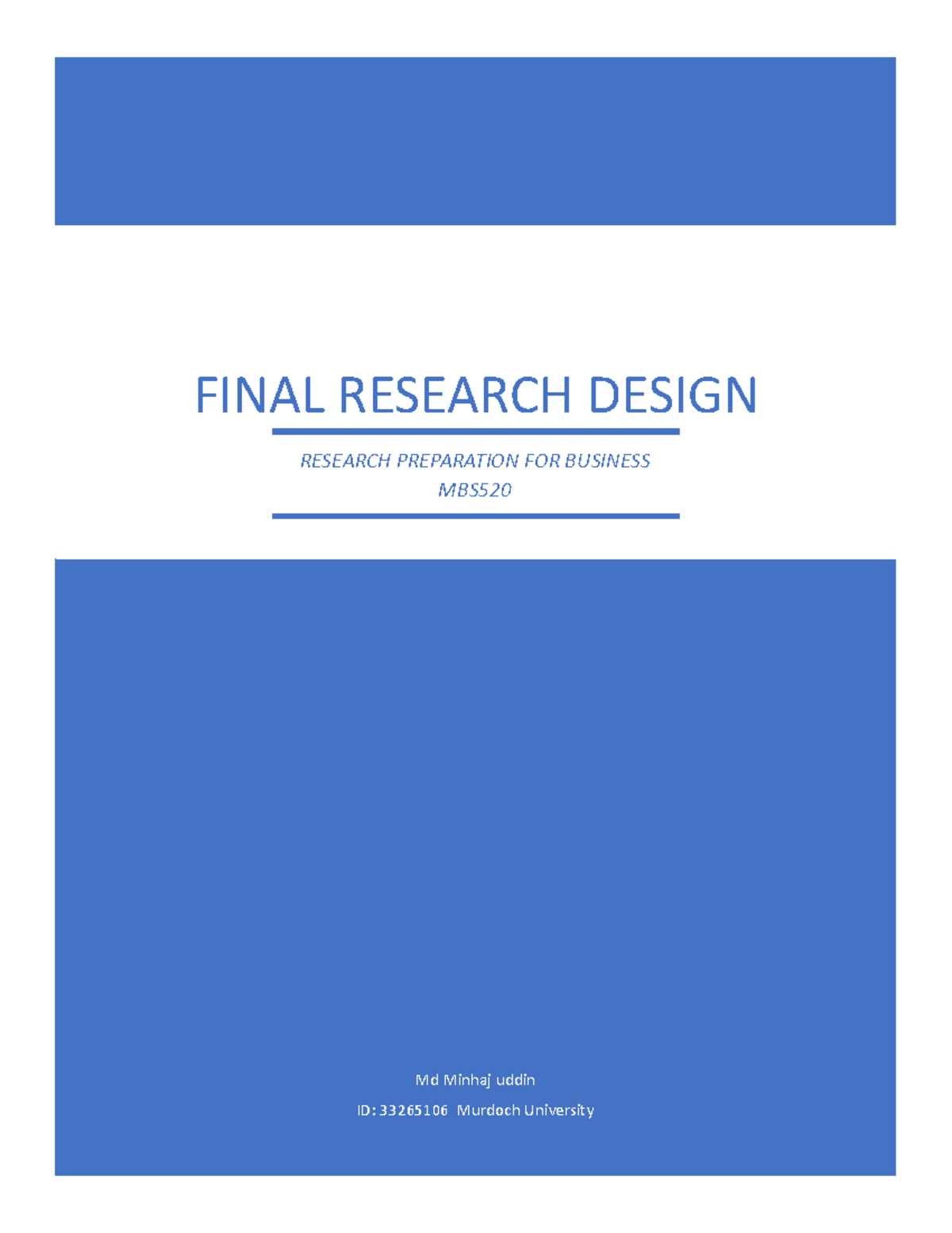 Research design - Md Minhaj uddin ID: 33265106 Murdoch University FINAL ...