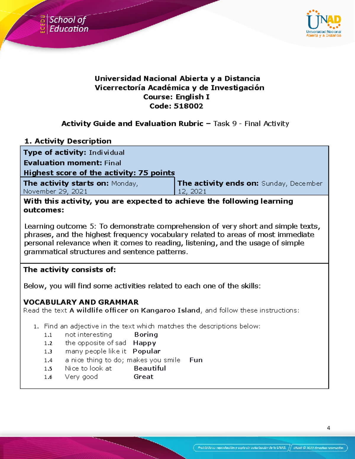 Activity Guide and Evaluation Rubric - Task 9 - Final activity ...