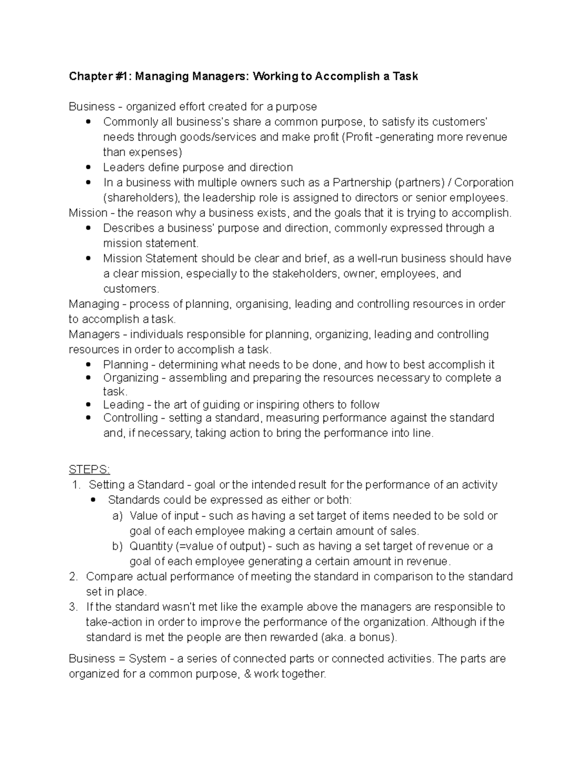 MGTA02 - Chapter 1 Textbook Notes - Chapter #1: Managing Managers ...