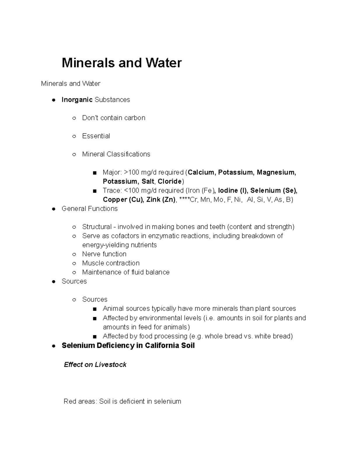 Nutrition and Health Minerals and Water Minerals and Water Minerals