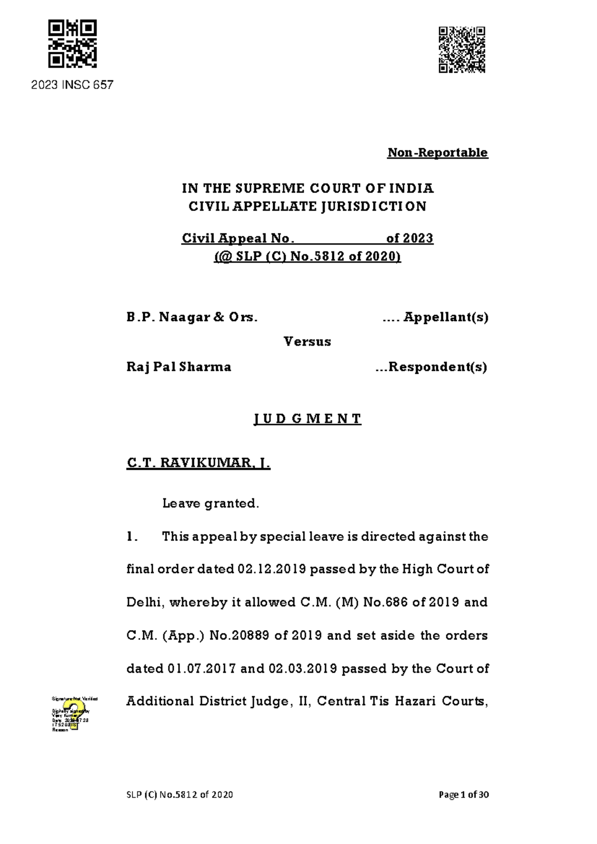 Pecuniary jurisdiction - 2023 INSC 657 Non-Reportable IN THE SUPREME ...
