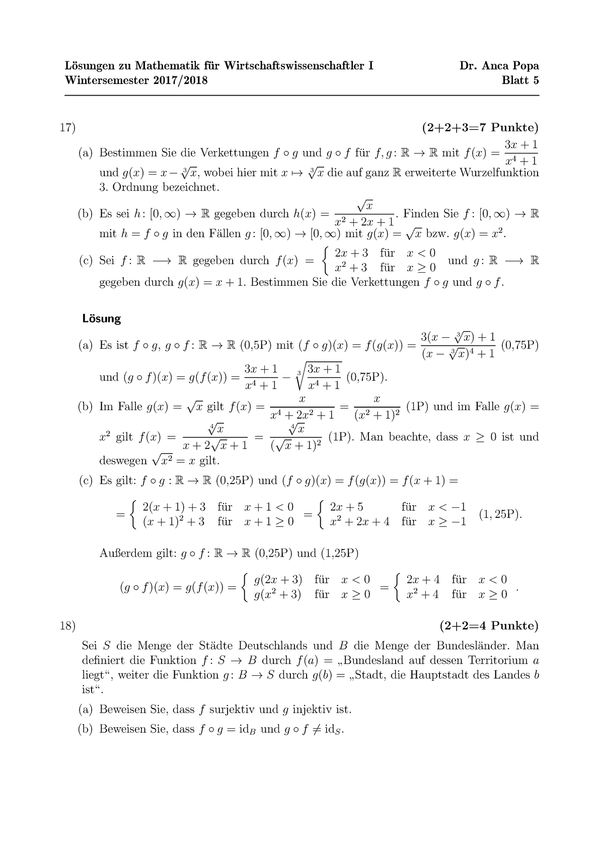 Blatt Loesung Wintersemester L Osungen Zu Mathematik F Ur Wirtschaftswissenschaftler I