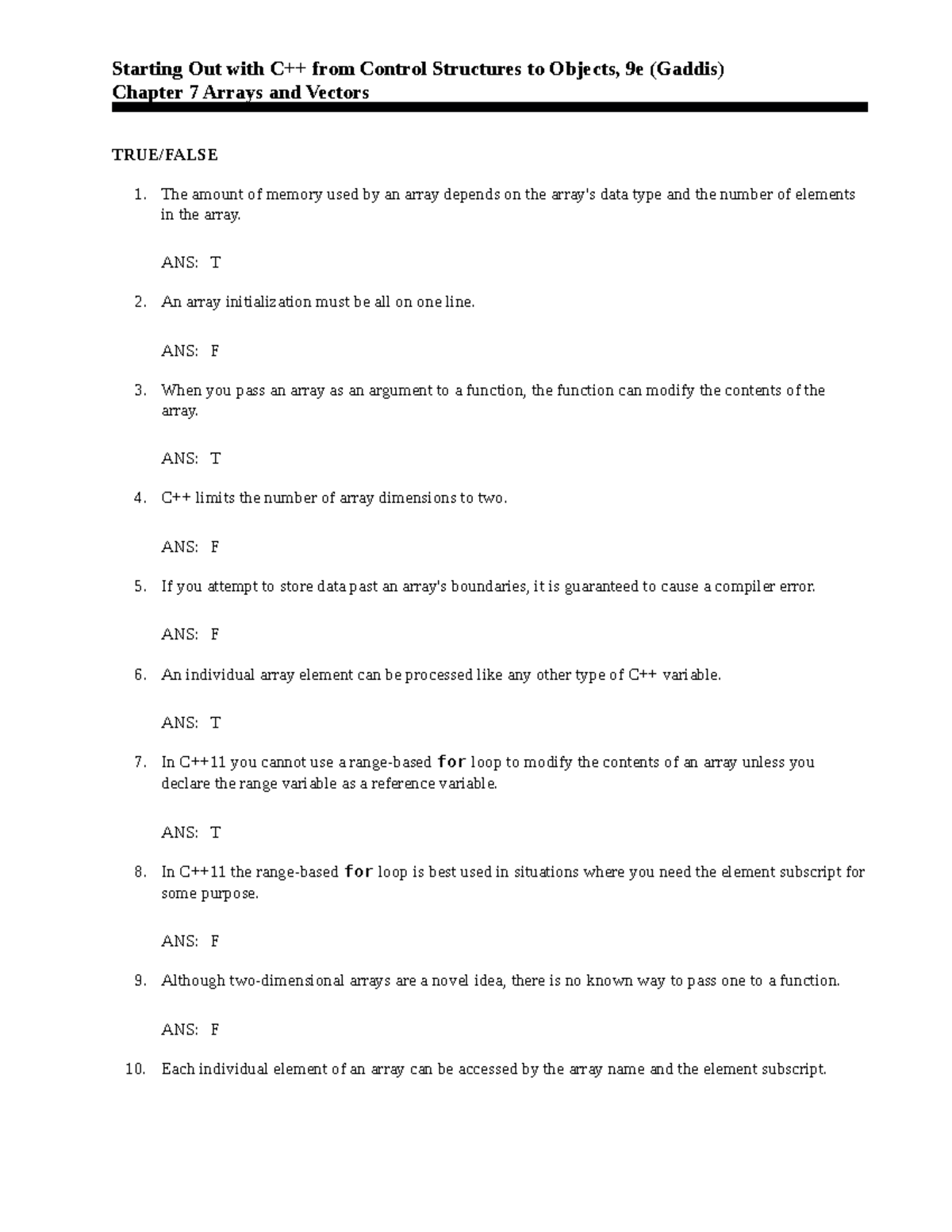 Starting Out with C from Control Structures to Objects chapter 7 - ANS ...