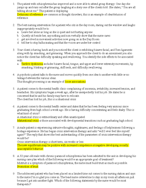 Psych Exam 3 Review - Lecture/book notes - Risk factors Medications ...
