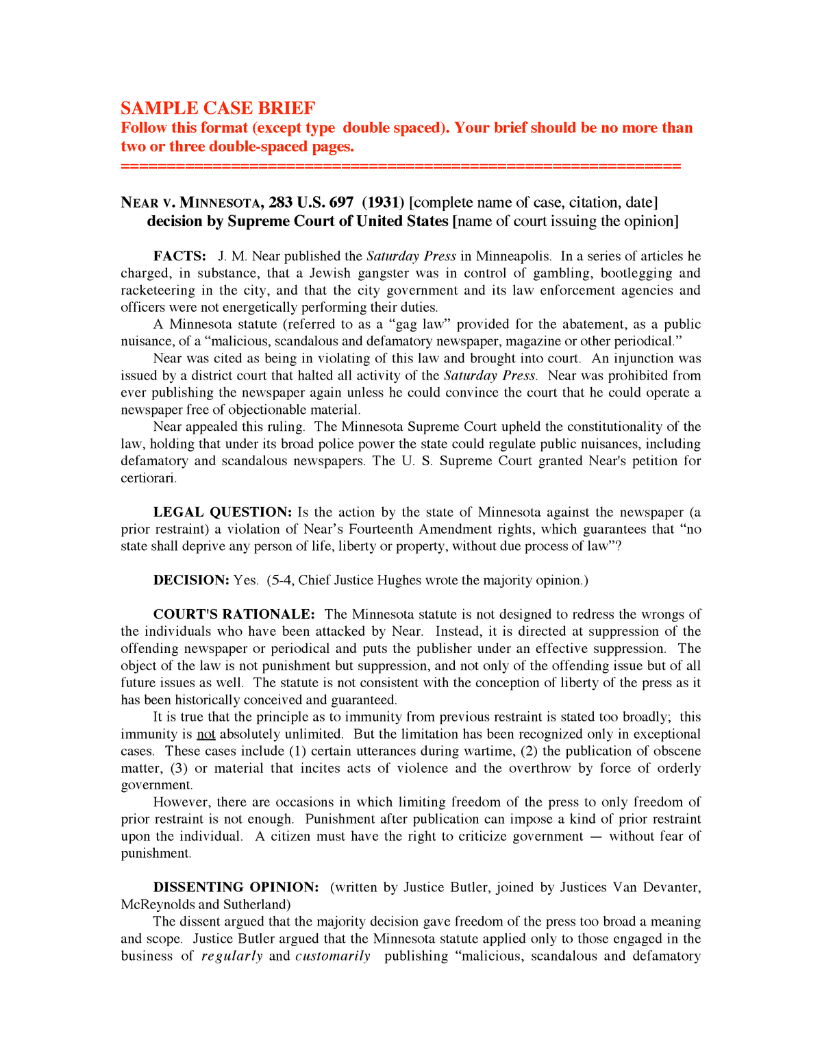 Sample Case Brief PDF Format - BUS 17 - Business Law I - RCGC