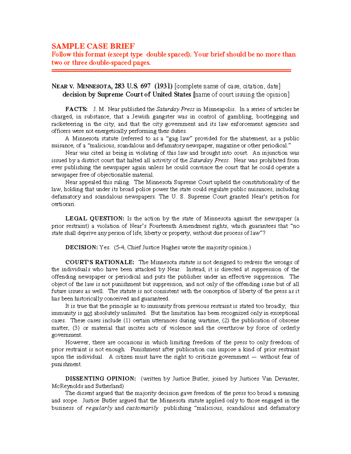 Sample Case Brief PDF Format - BUS 17 - Business Law I - RCGC