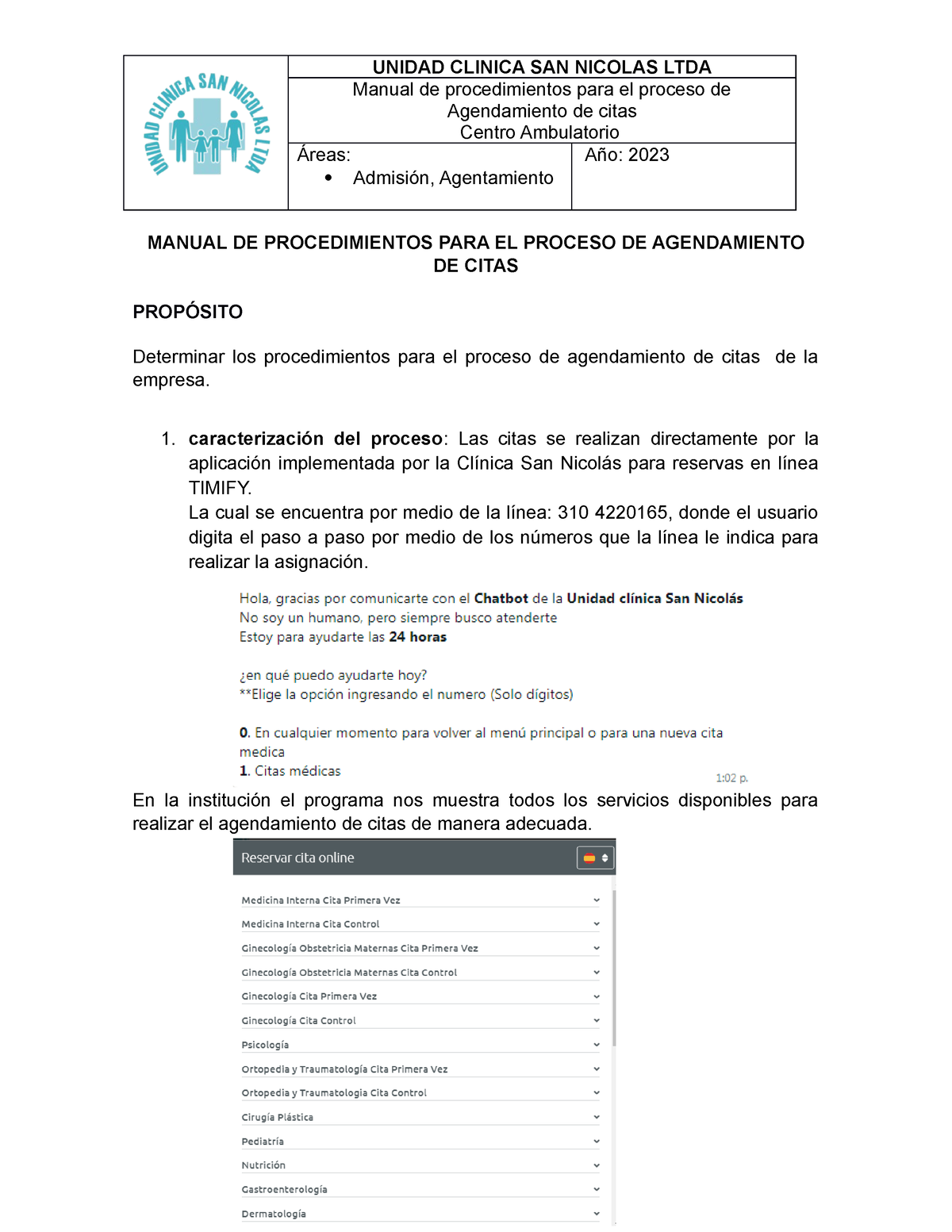 Manual DE Procedimientos PARA EL Proceso DE Agendamiento DE Citas ...