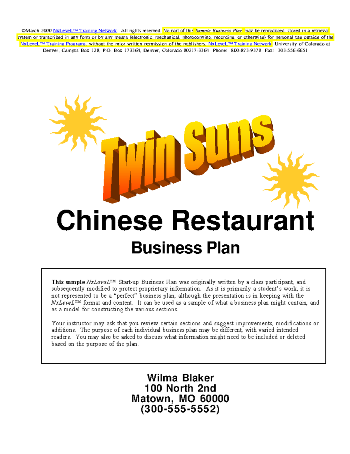 chinese restaurant business plan