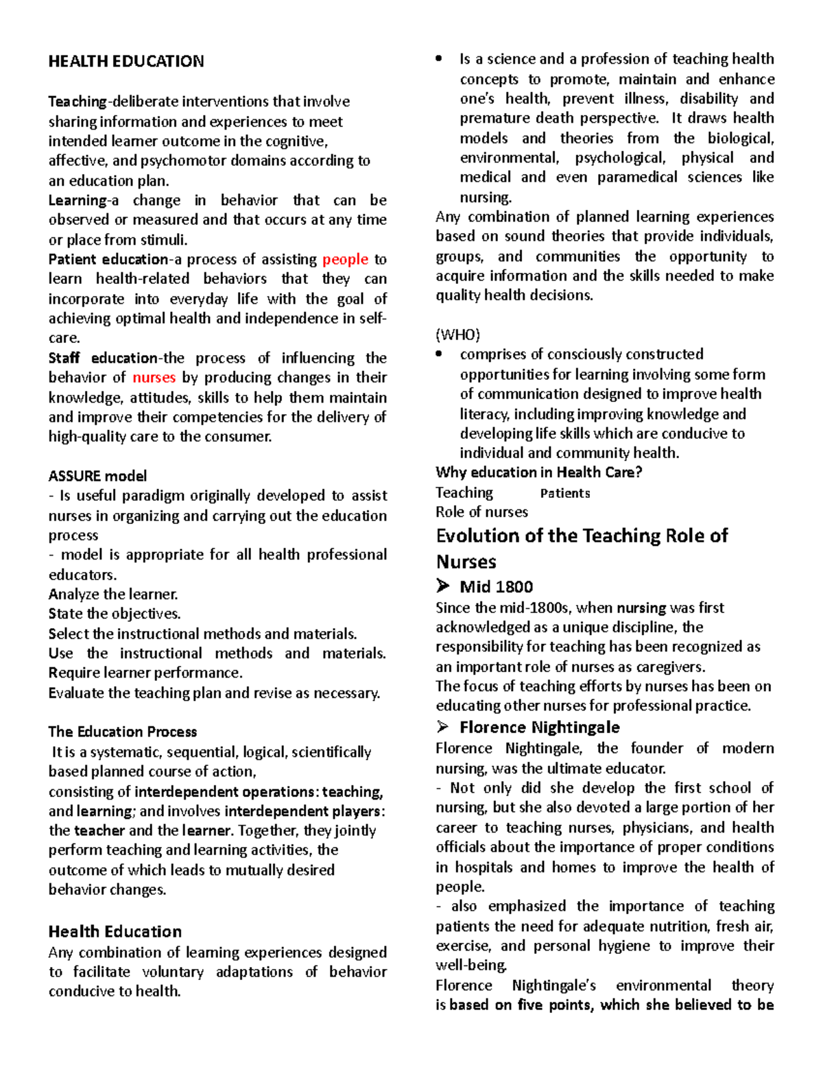 Health Education Reviewer HEALTH EDUCATION Teachingdeliberate