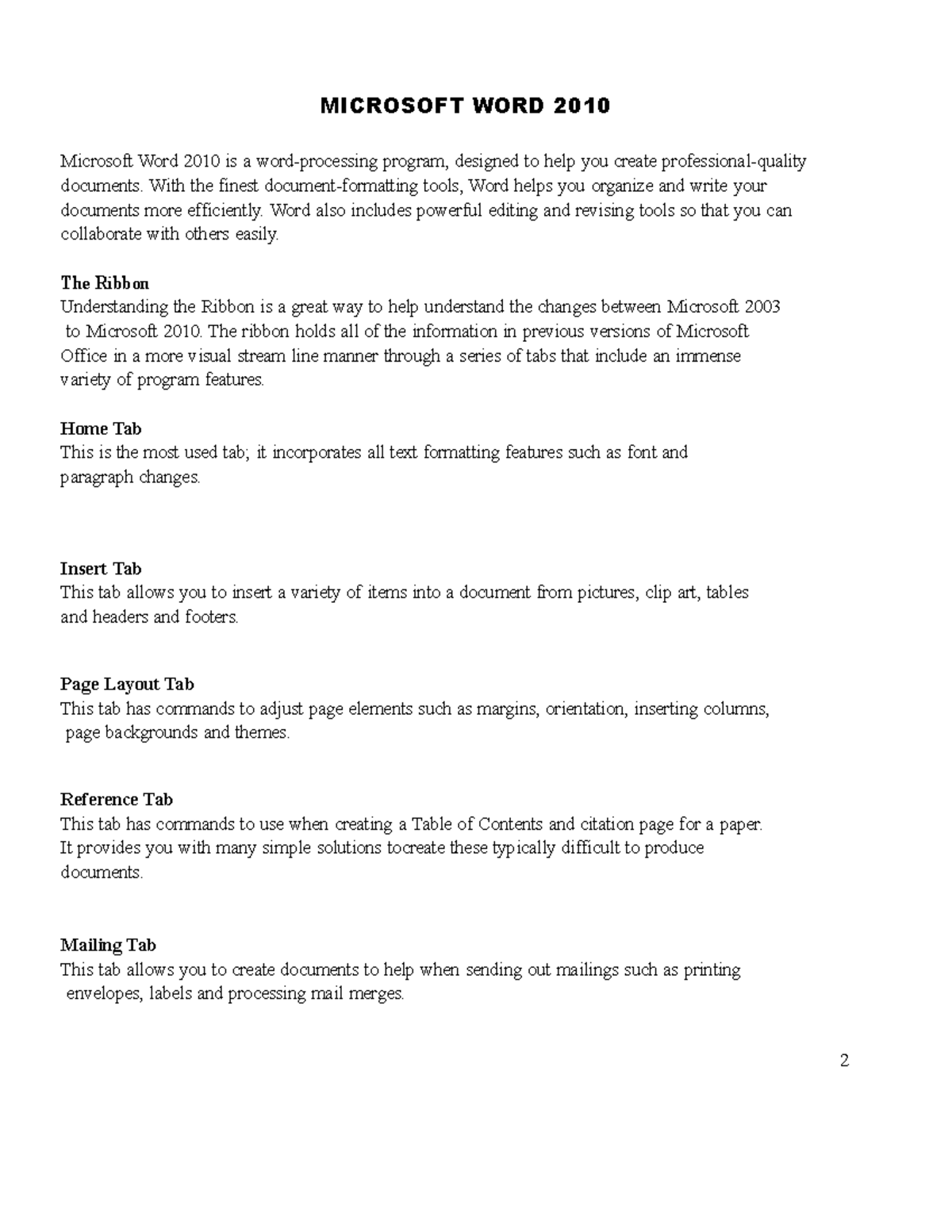 Microsoft WORD coursenote ; Business Computer Application I - MICROSOFT ...
