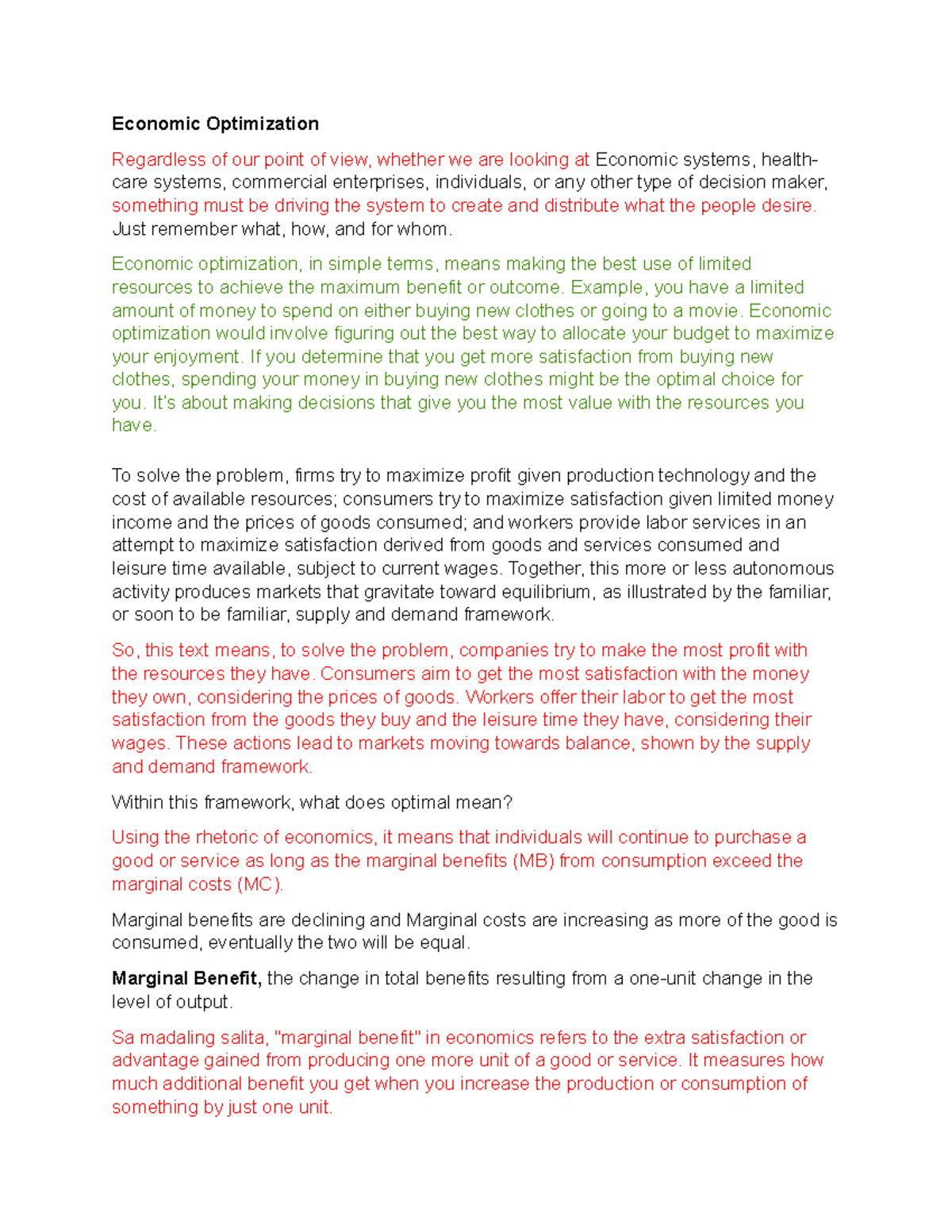Economic Optimization - Economic Optimization Regardless of our point ...