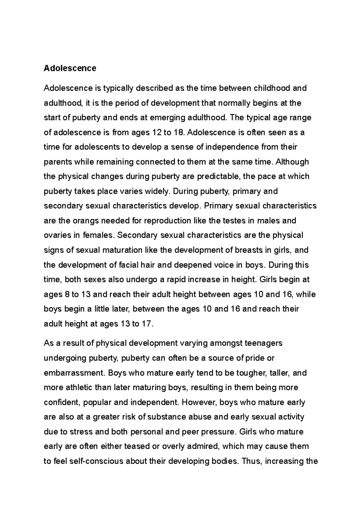 Adolescence NEW NEW - Adolescence Adolescence is typically described as ...