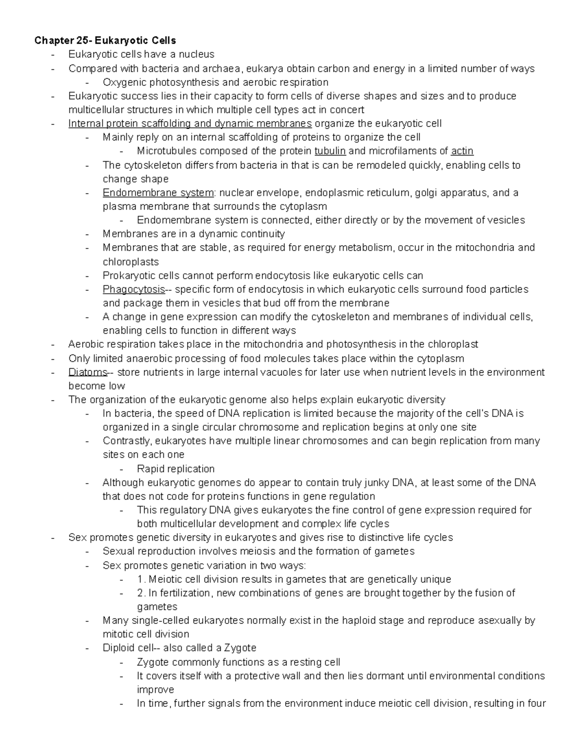 Exam 5 - S. Herrick, Instructor - Chapter 25- Eukaryotic Cells 