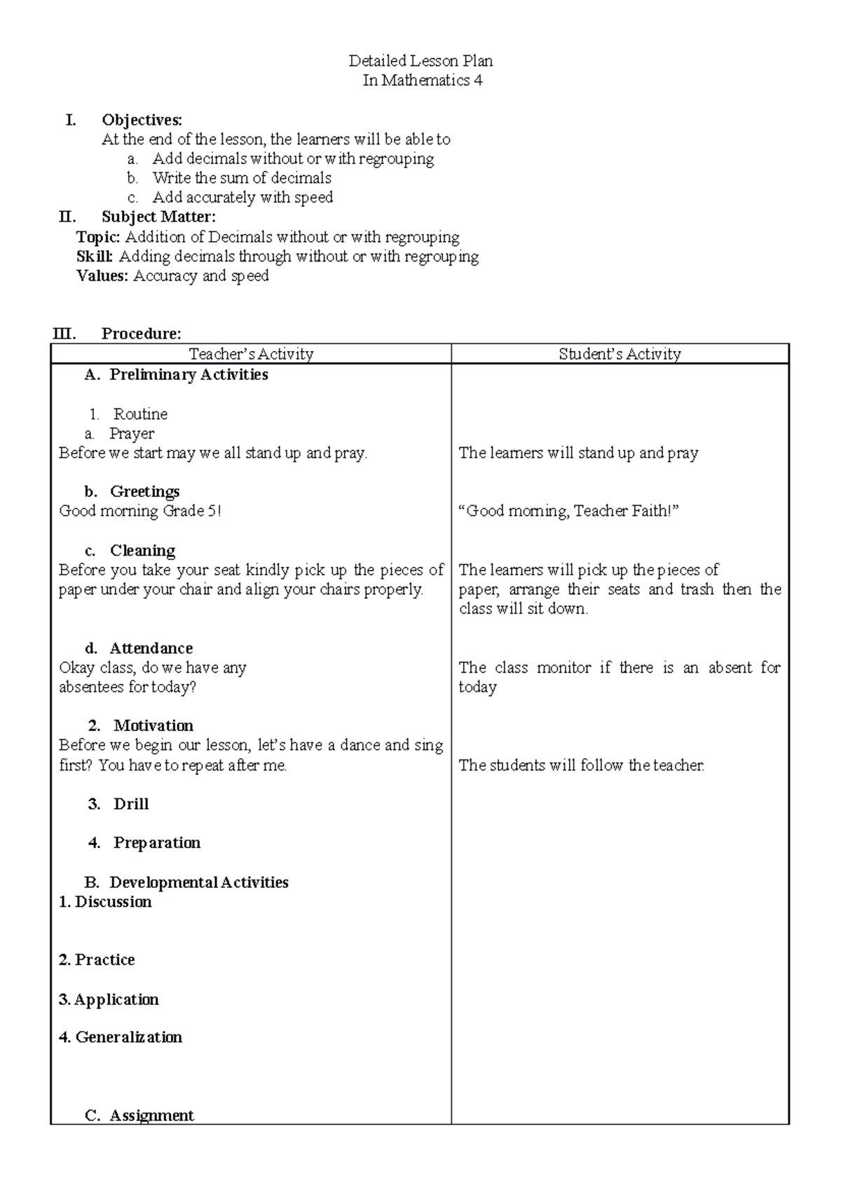 Detailed Lesson Plan math 5 - Detailed Lesson Plan In Mathematics 4 I ...