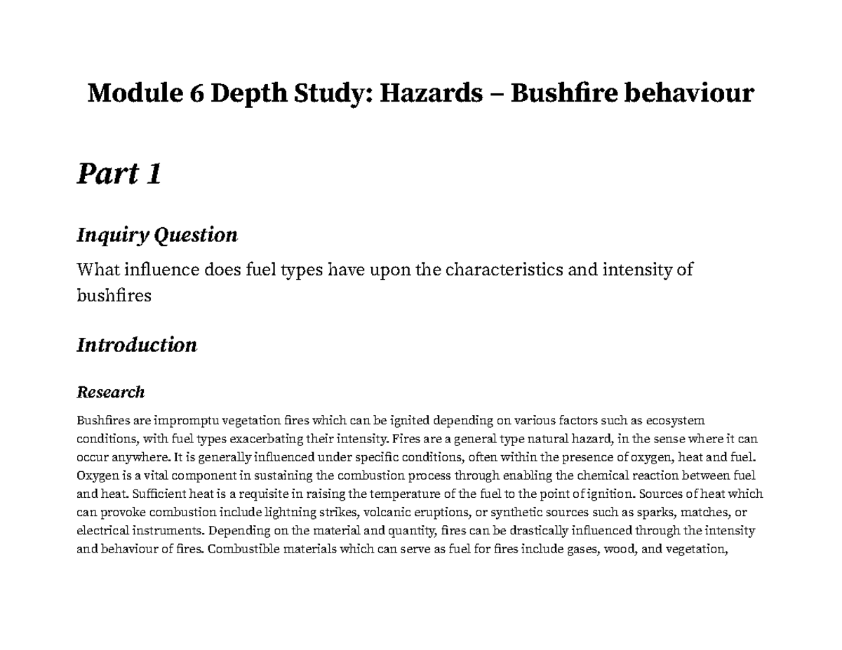 Module 6 Depth Study Hazards – Bushfire behaviour - Module 6 Depth ...