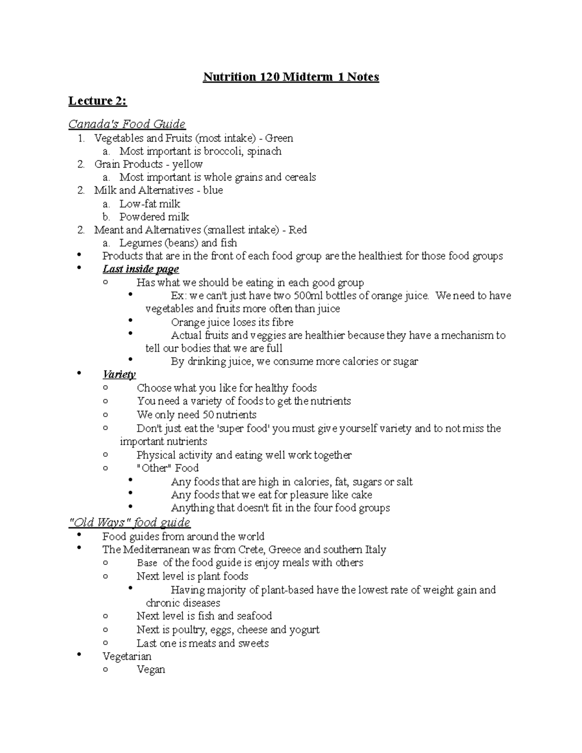 Nutrition 120 Midterm 1 Notes Healthy Food Guide And Essential Diet