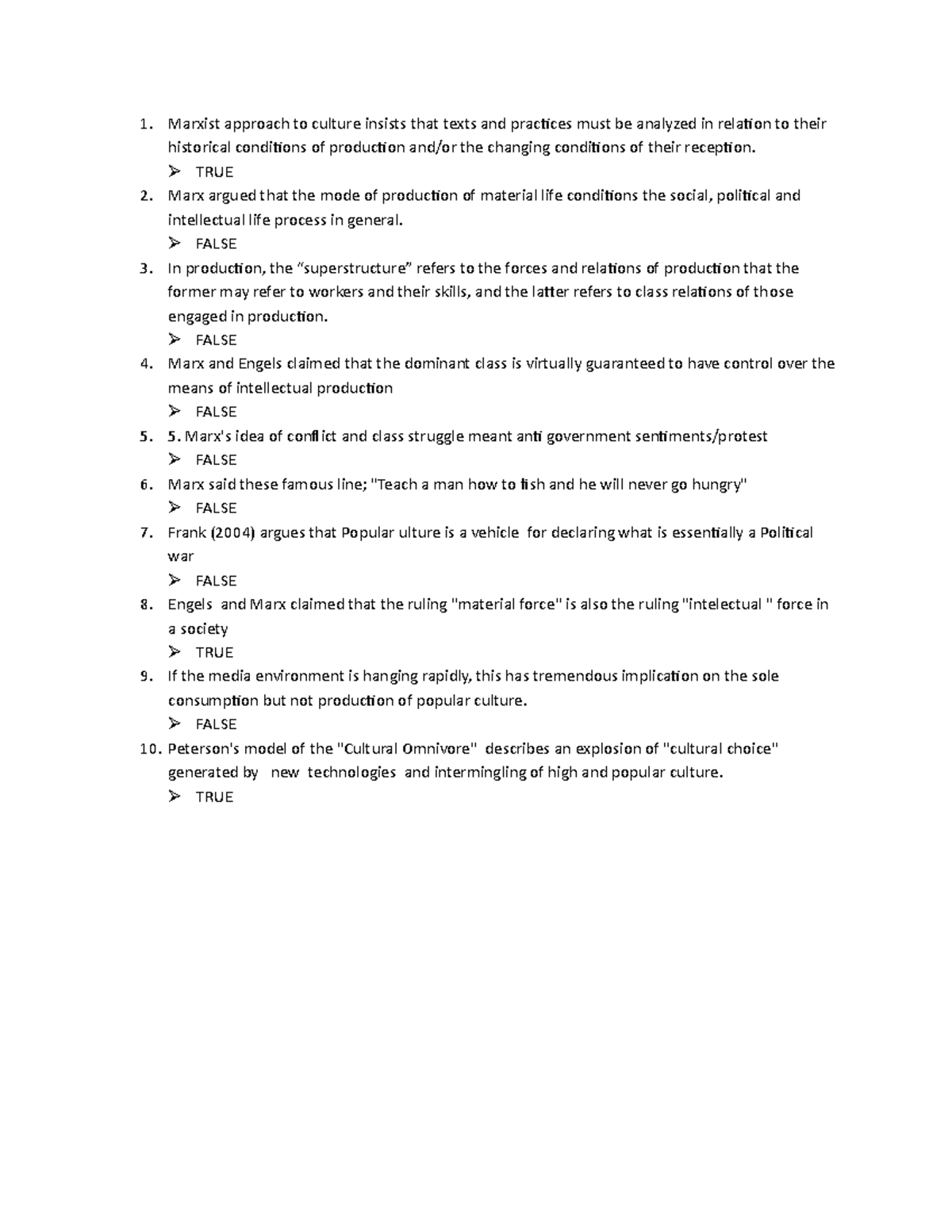 Lesson 4 quiz review - Lecture notes pop culture - Marxist approach to ...