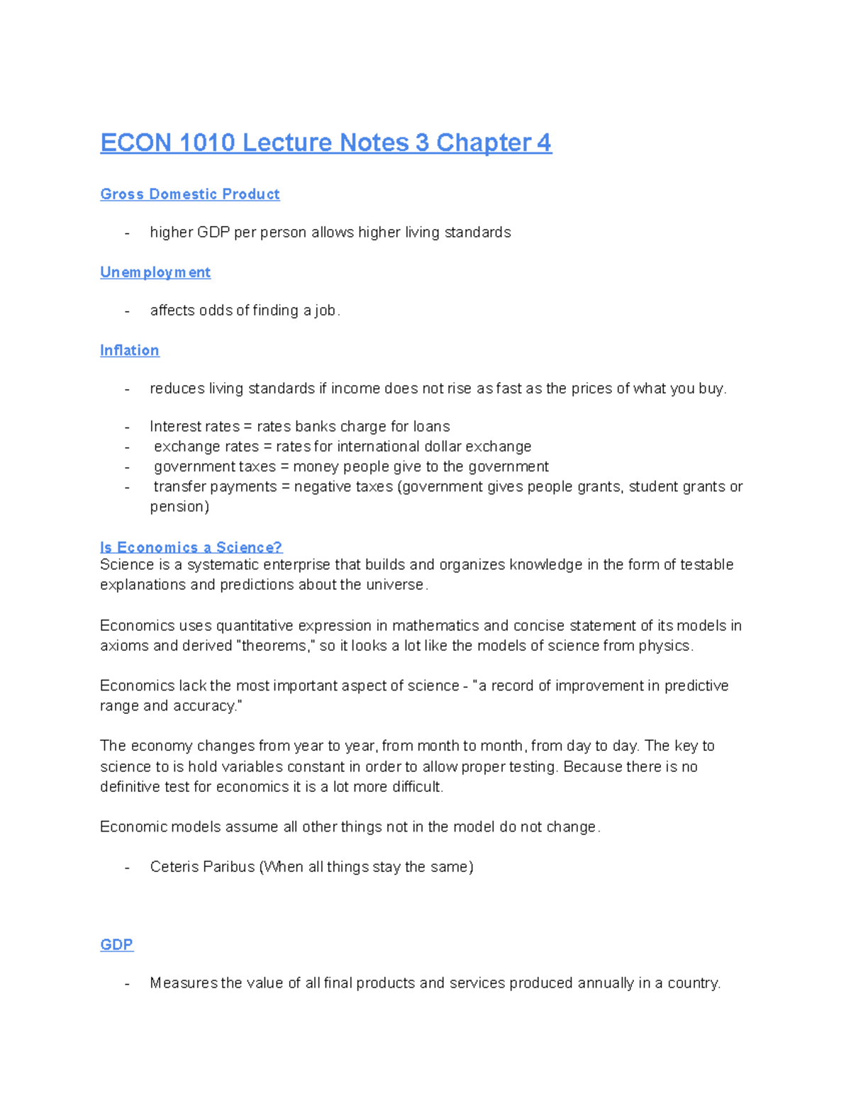 ECON 1010 Lecture Notes 3 Chapter 4 - ECON 1010 Lecture Notes 3 Chapter ...