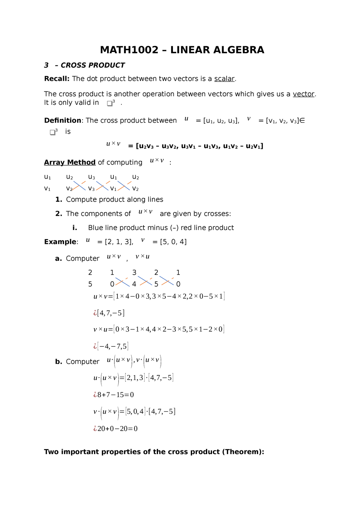 MATH1002 Cross Product Lecture 5 - MATH1002 – LINEAR ALGEBRA 3 – CROSS ...