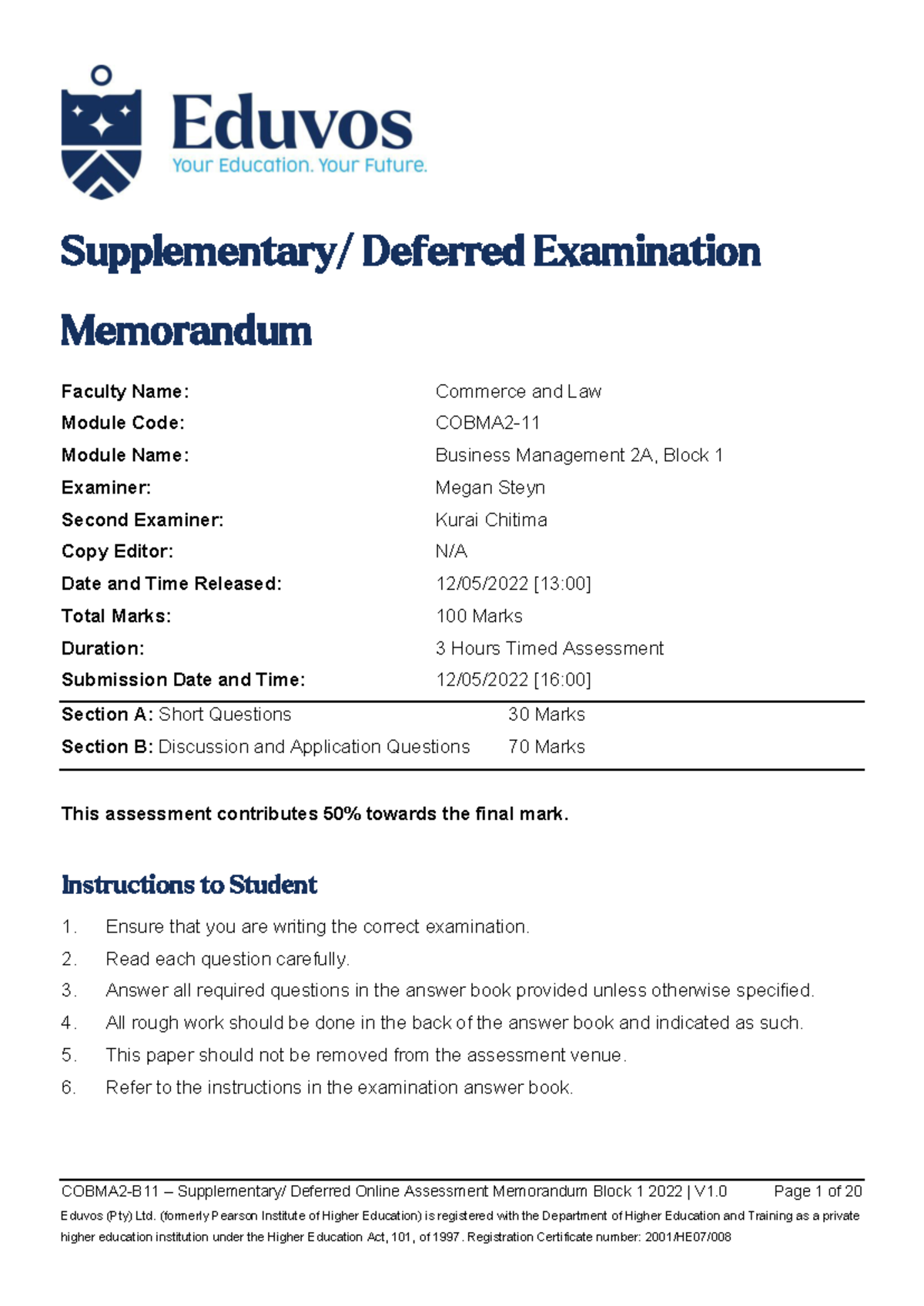 COBMA2-11 - Supplementary Deferred Examination - Memorandum 2022 (V.0 ...