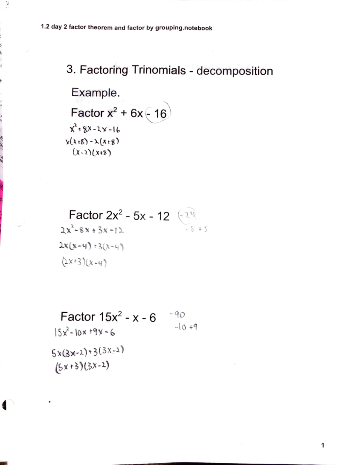 Calculus 30 Factoring - Factoring Trinomials - Decomposition Example ...