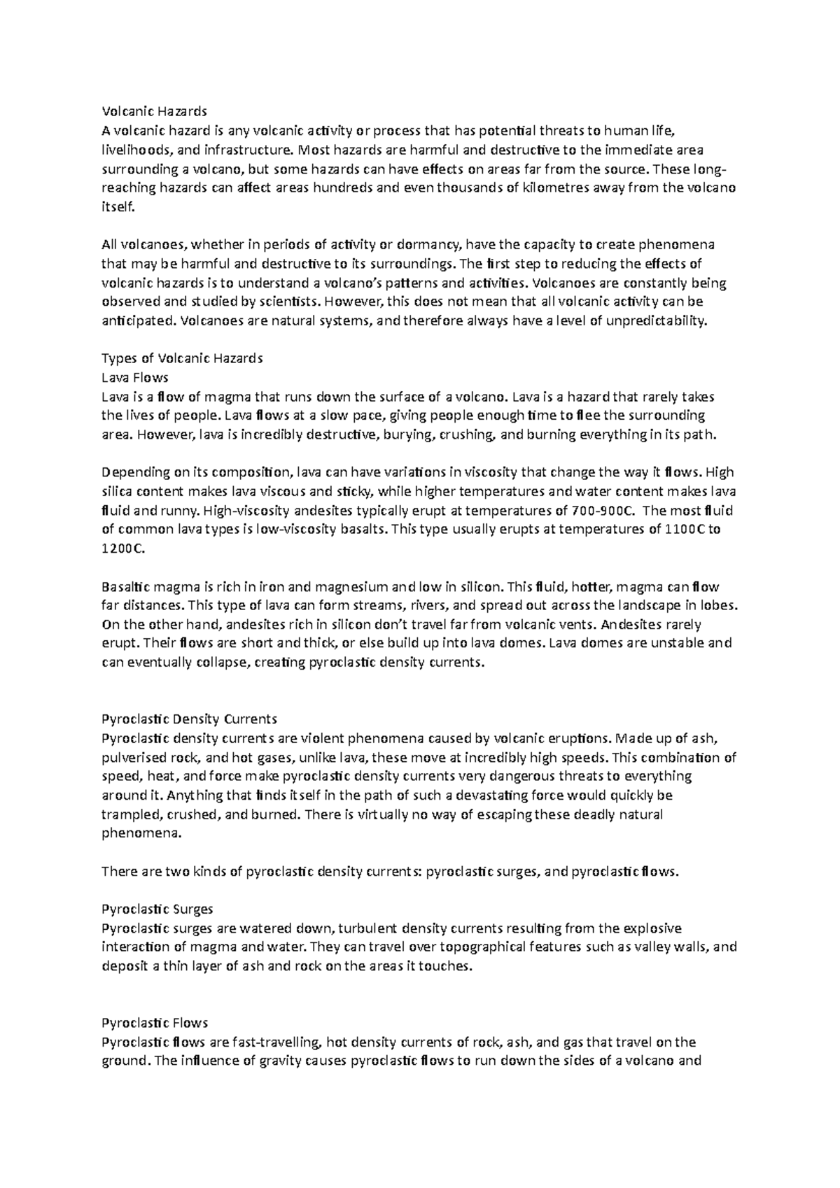 Volcanic Hazards Notes Envi1157 Gre Studocu