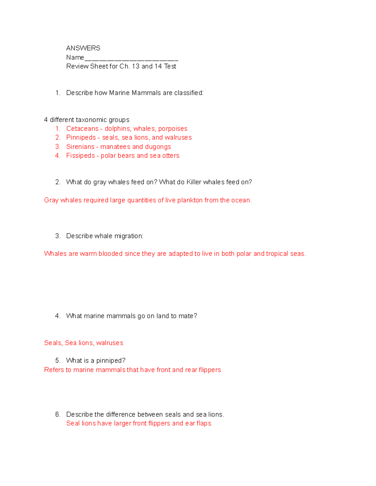 Answer Review Sheet for Ch. 13 and 14 - ANSWERS  Name_________________________ Review Sheet for Ch. - Studocu