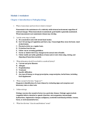 Intro to Human Pathophysiology Modules 2 - Module 2 Study Guide Chapter ...