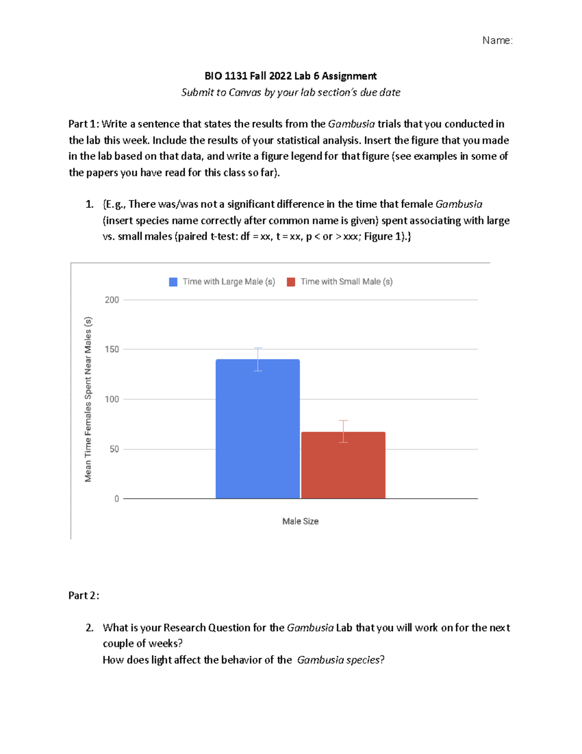 Lab 6 bio lab 6 Name BIO 1131 Fall 2022 Lab 6 Assignment Submit to