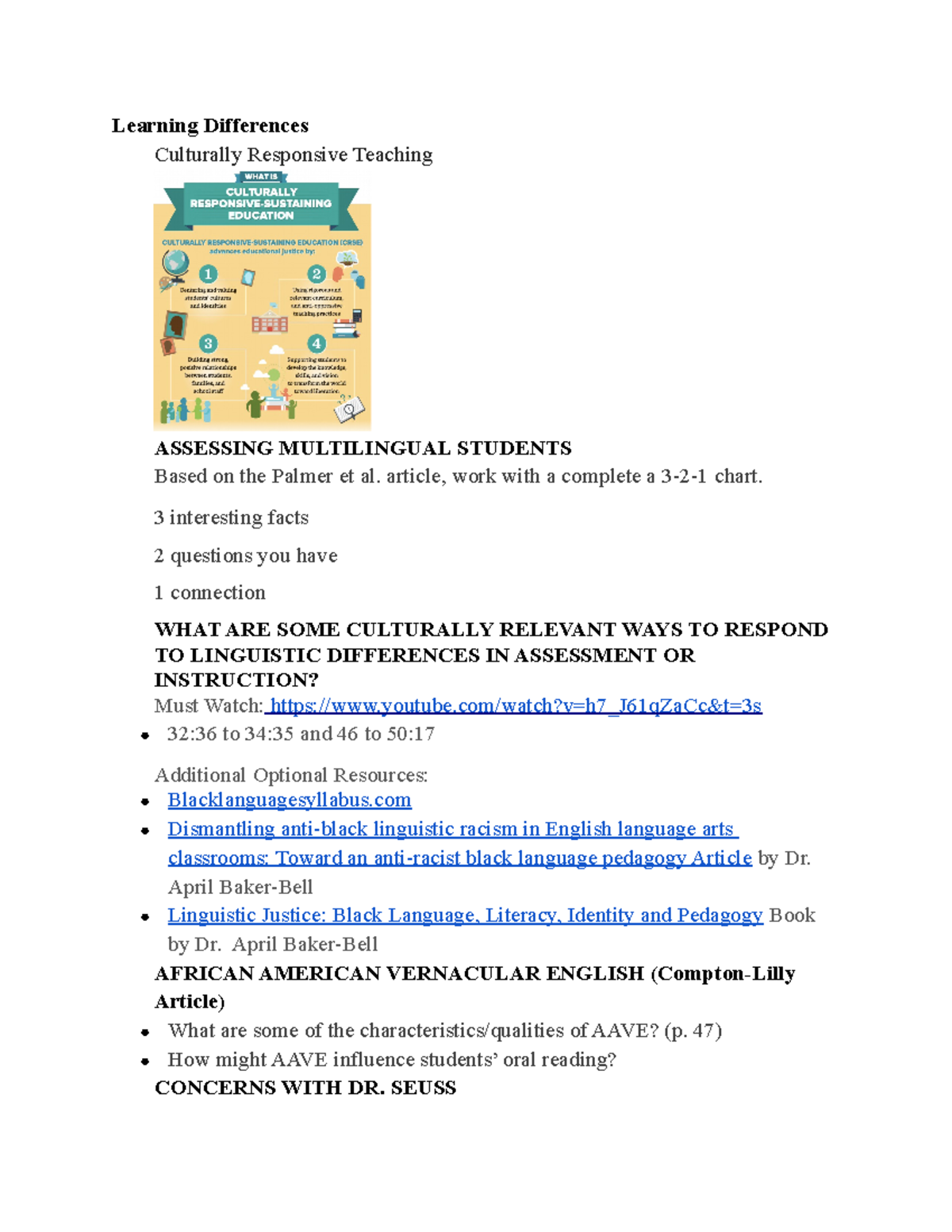 TCH 222 Week 3 Reading Endorsement Notes Learning Differences