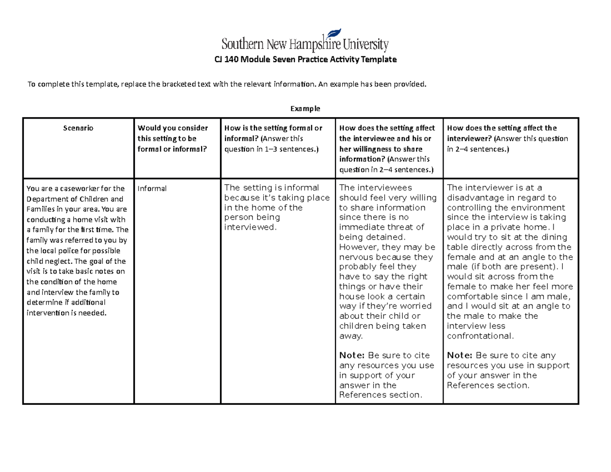 CJ 140 Module Seven Practice Activity Template - An example has been ...