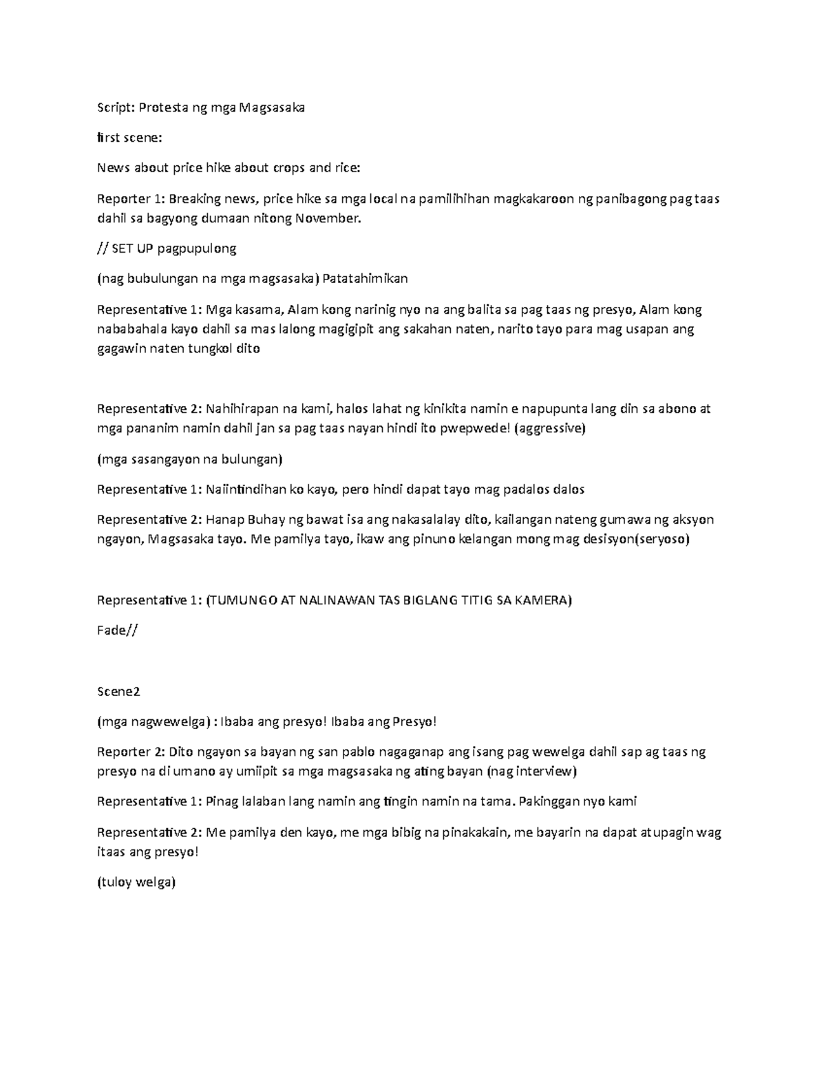 Script-GE108 - Ethics final requirements - Script: Protesta ng mga ...