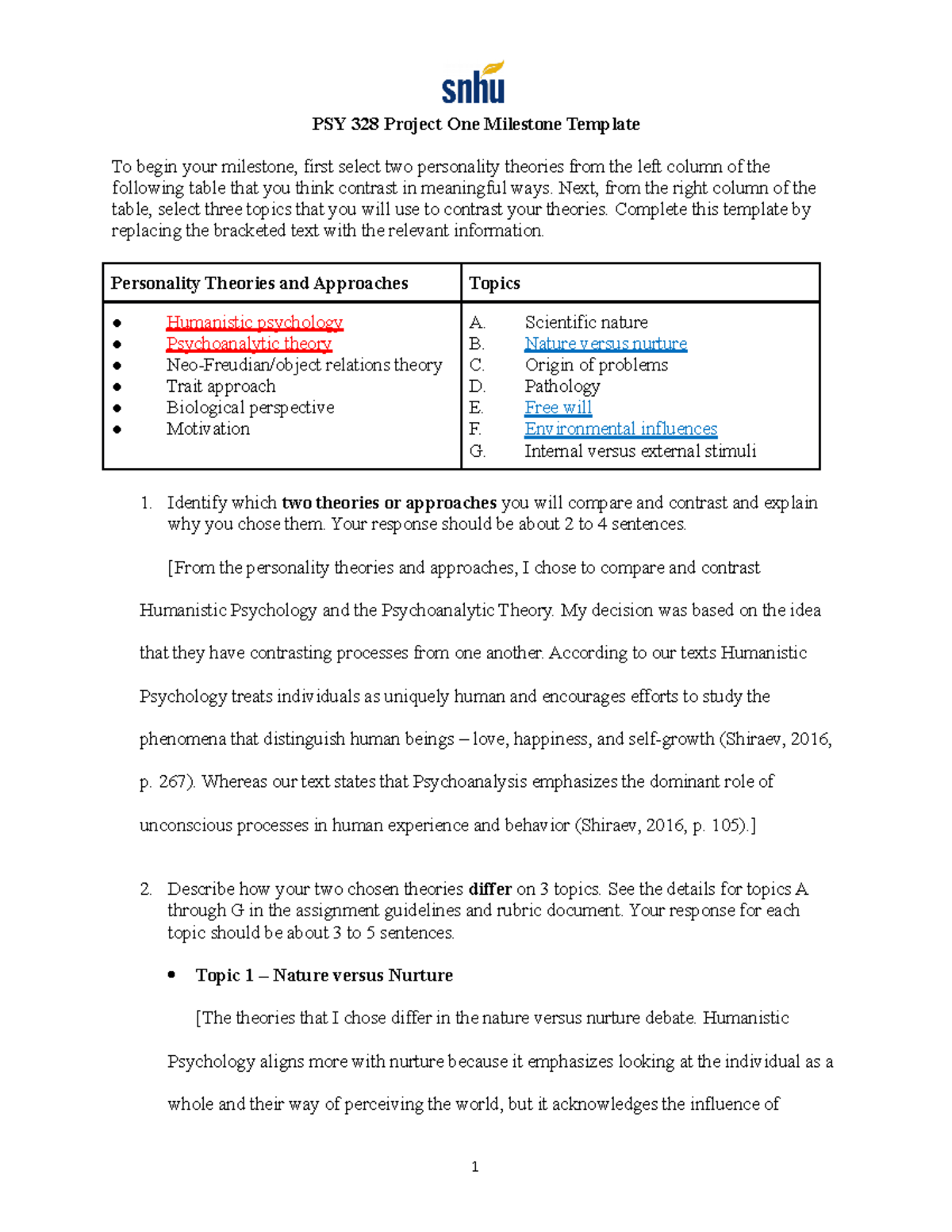 PDF) FOUR VIEWS OF PERSONALITY Theorist and orientation Source of data and  observations Key motivational forces A psychoanalytic view A behavioral  view A humanistic view A genetic view