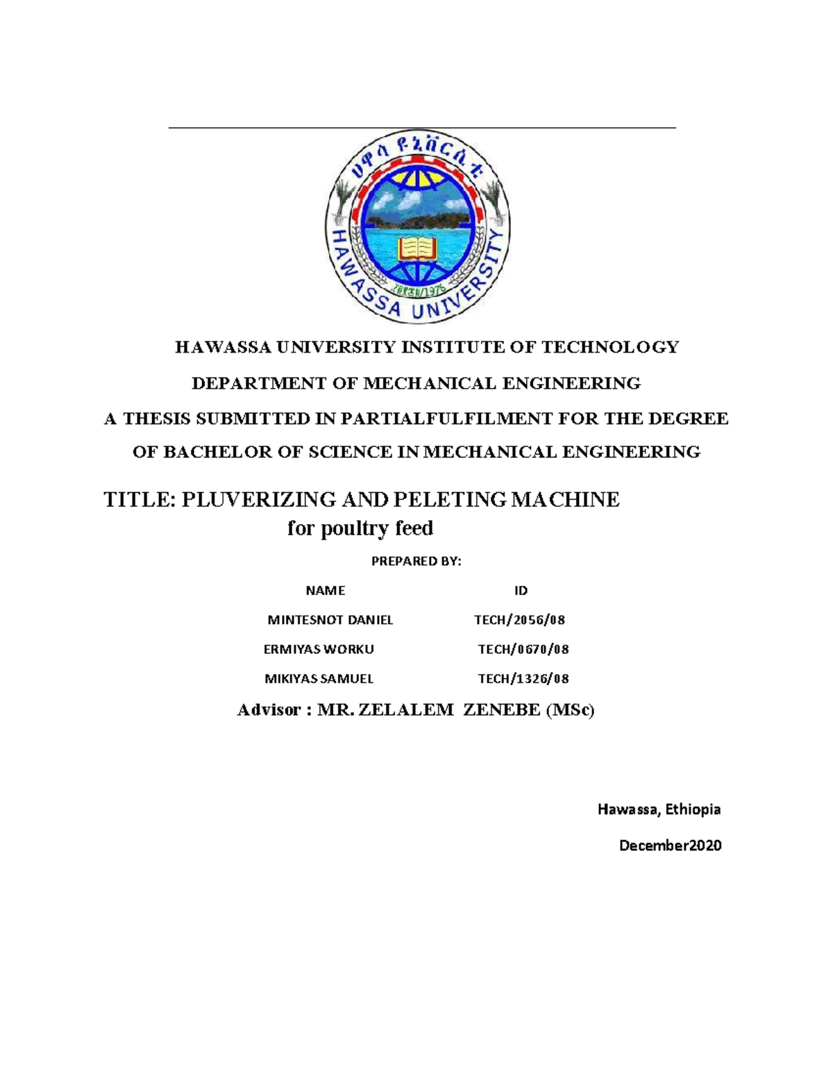 Final Brake drum extractor HAWASSA UNIVERSITY INSTITUTE OF