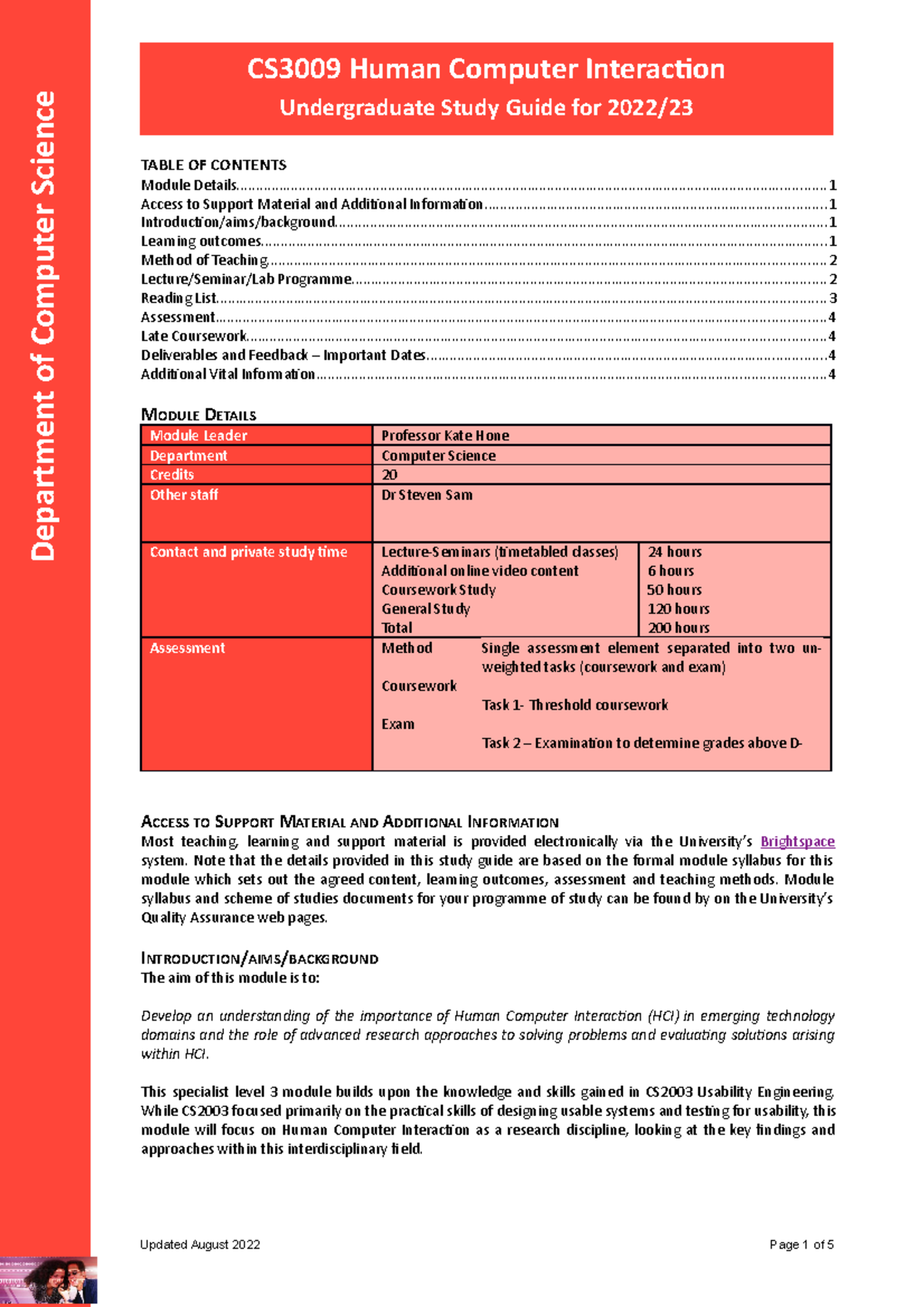 CS3009 Study Guide 2022-23 - TABLE OF CONTENTS Module - Studocu