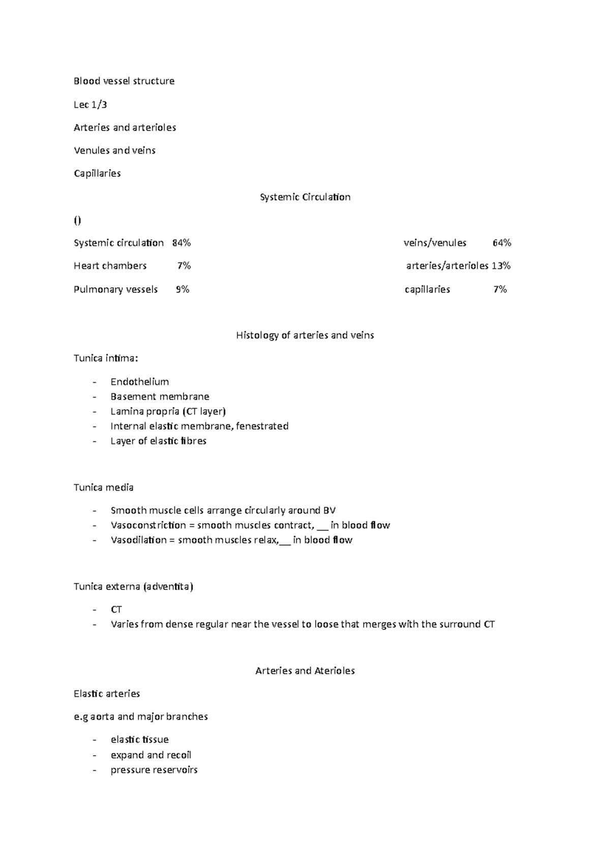 ISAP - module 5 - Capillaries lecture 1 notes - HUMB1001 - Curtin - Studocu