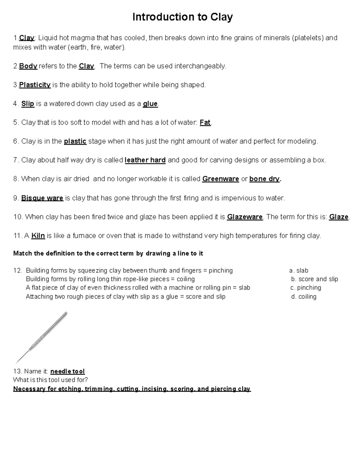 Copy of Intro To Clay Worksheet Introduction to Clay 1. Clay Liquid