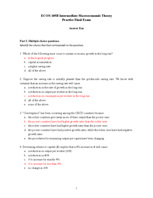 Midterm Exam Solutions - ECON 105B: Intermediate Macroeconomic Theory ...