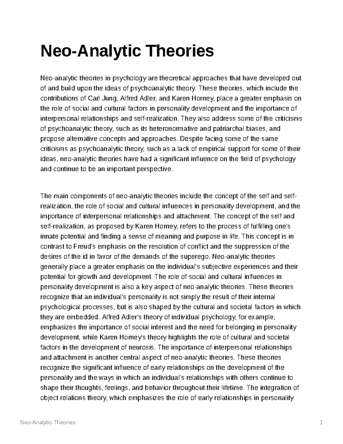 NeoAnalytic Theories NeoAnalytic Theories Neoanalytic theories in