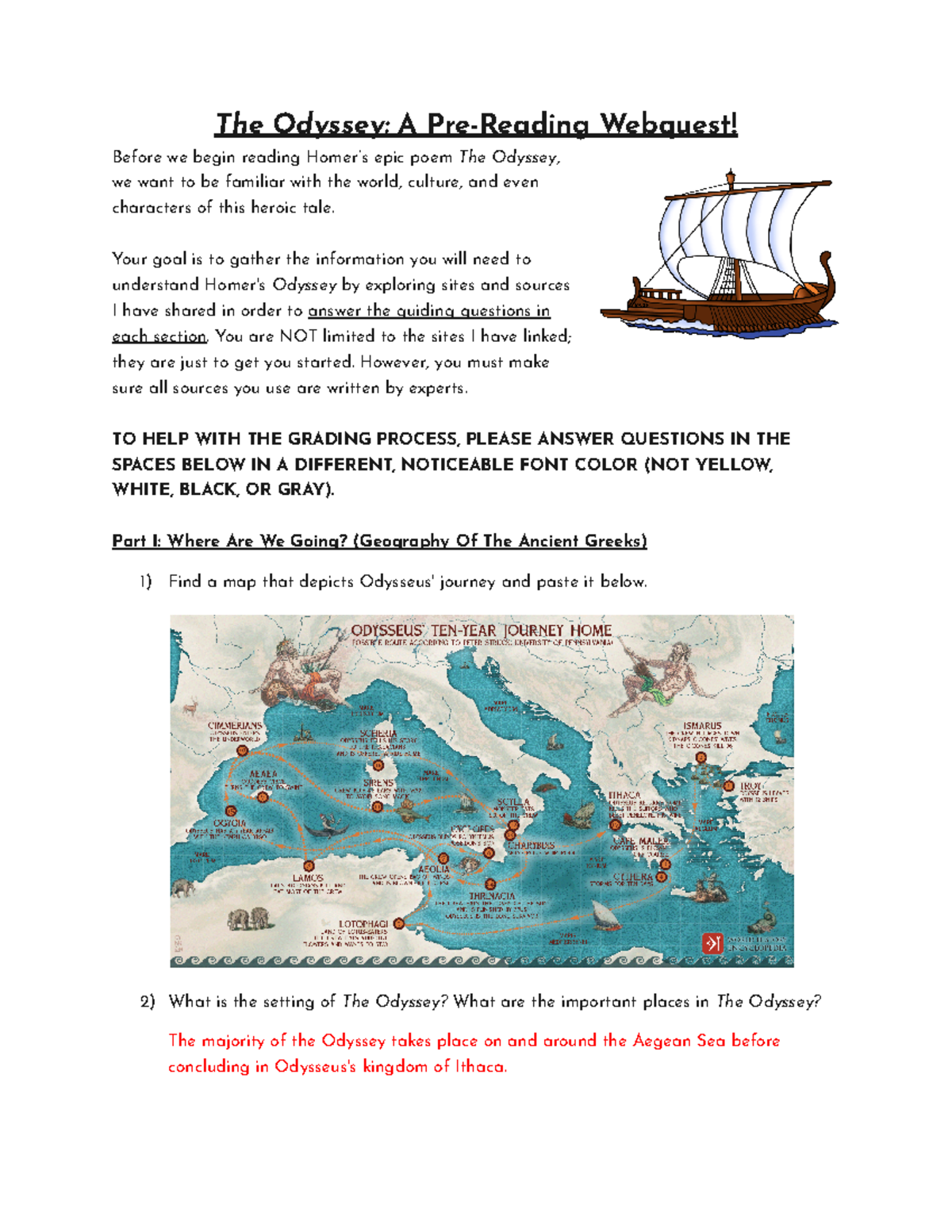 Copy of The Odyssey Pre-Reading Webquest - The Odyssey: A Pre-Reading ...